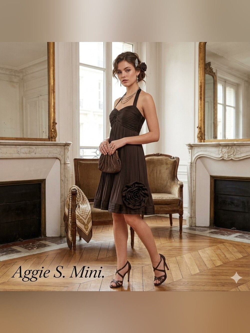 Aggie Pleated Halter Mini Dress in Black - Size S